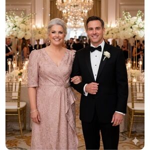 NWT NEW Teri Jon 229041 Blush Peplum Stretch Metallic Jacquard Gown with Beads